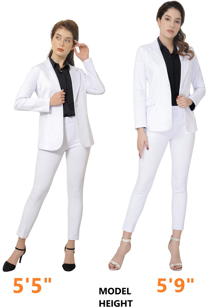 Marycrafts Womenâ€™s Two Piece Suits â€“ Business Blazer Pant Suit Set for Work, Professional Outfit, Office Wear, Formal Business Attire 14 White